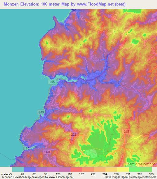 Monzen,Japan Elevation Map