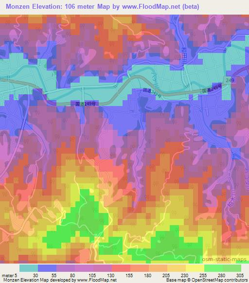 Monzen,Japan Elevation Map