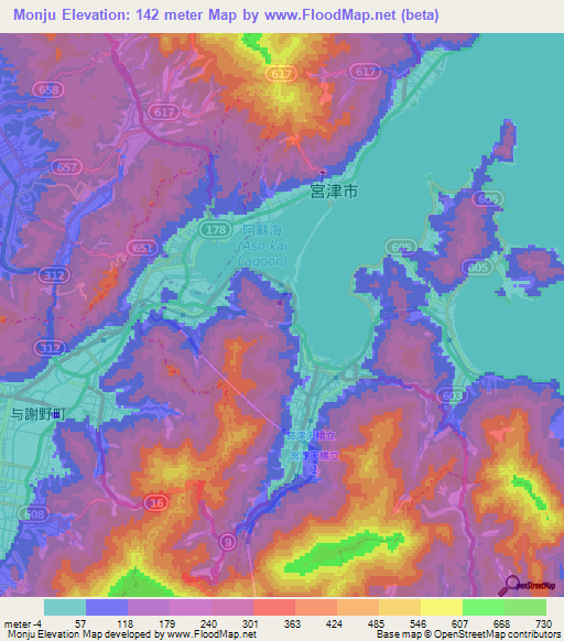 Monju,Japan Elevation Map