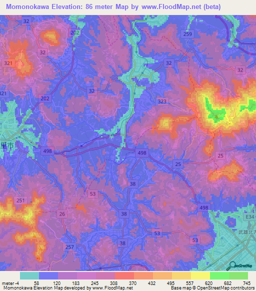 Momonokawa,Japan Elevation Map