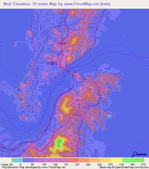 Moji,Japan Elevation Map