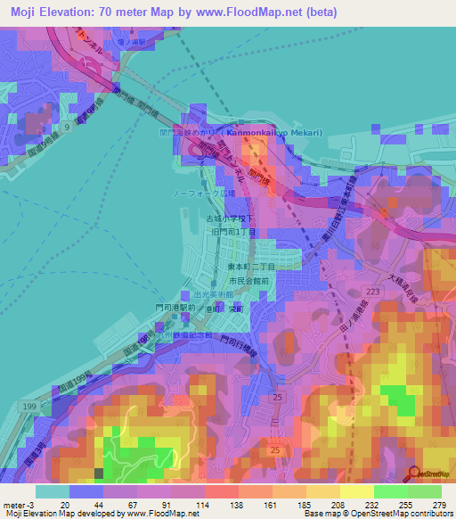 Moji,Japan Elevation Map