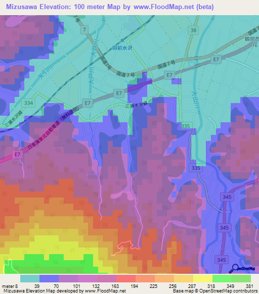 Mizusawa,Japan Elevation Map