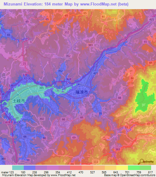 Mizunami,Japan Elevation Map