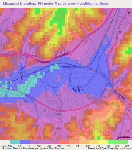 Mizunami,Japan Elevation Map