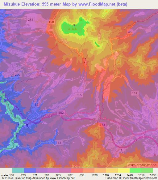 Mizukue,Japan Elevation Map
