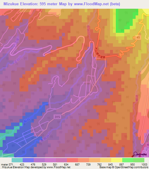 Mizukue,Japan Elevation Map