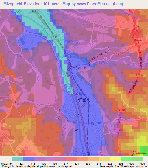 Mizoguchi,Japan Elevation Map