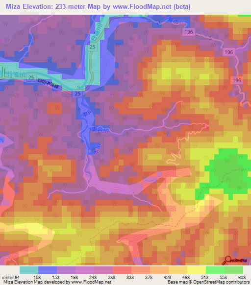 Miza,Japan Elevation Map
