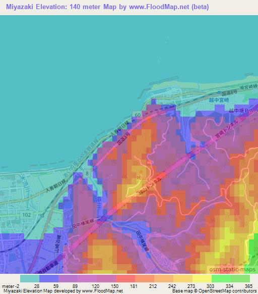 Miyazaki,Japan Elevation Map