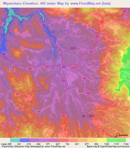 Miyanoharu,Japan Elevation Map