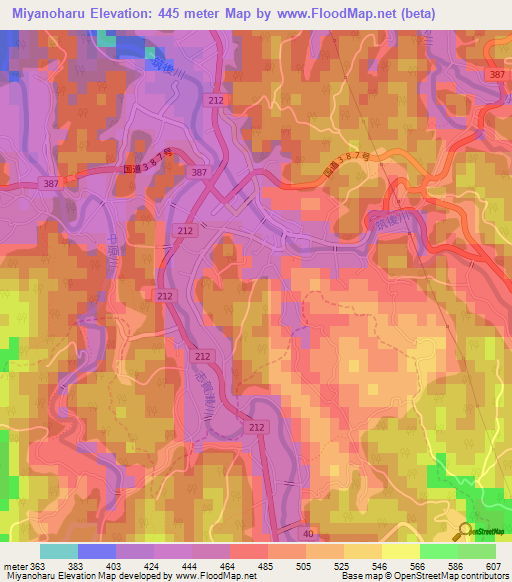 Miyanoharu,Japan Elevation Map