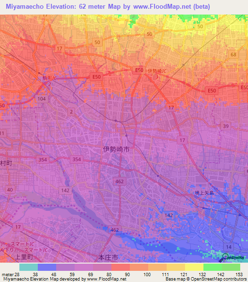 Miyamaecho,Japan Elevation Map