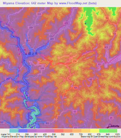 Miyama,Japan Elevation Map