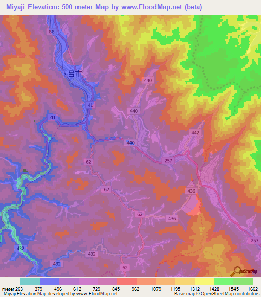 Miyaji,Japan Elevation Map