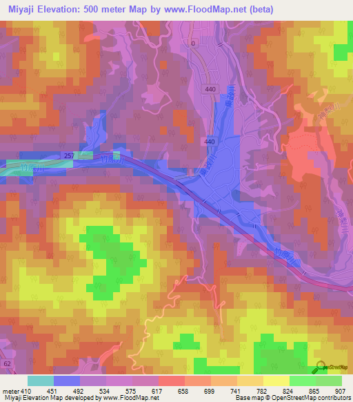 Miyaji,Japan Elevation Map