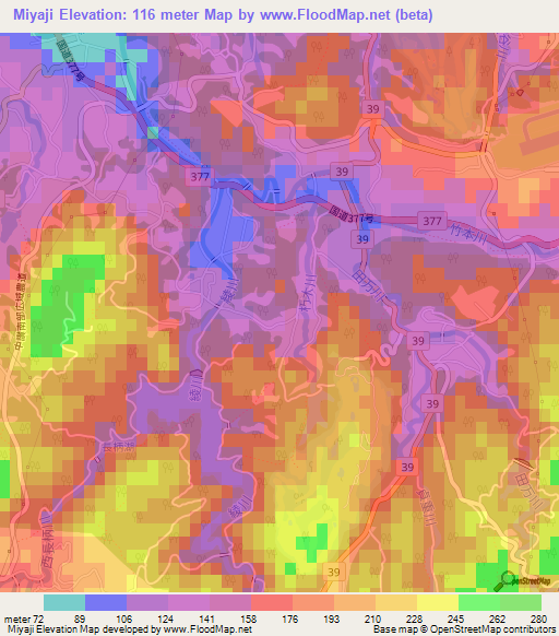 Miyaji,Japan Elevation Map