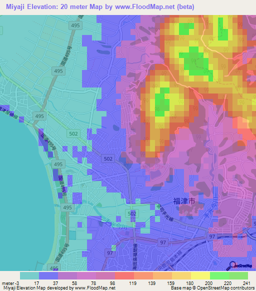 Miyaji,Japan Elevation Map