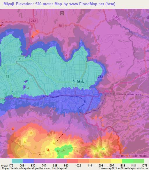 Miyaji,Japan Elevation Map