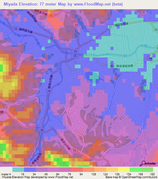 Miyada,Japan Elevation Map