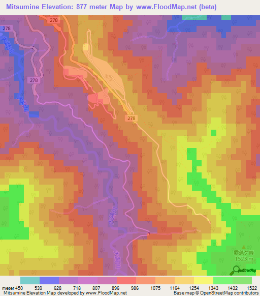Mitsumine,Japan Elevation Map