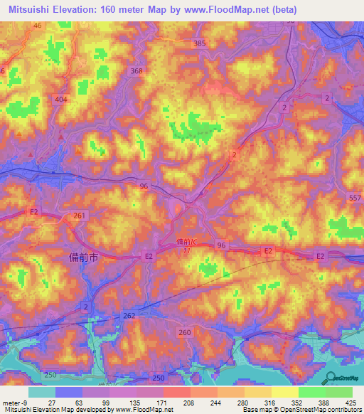 Mitsuishi,Japan Elevation Map
