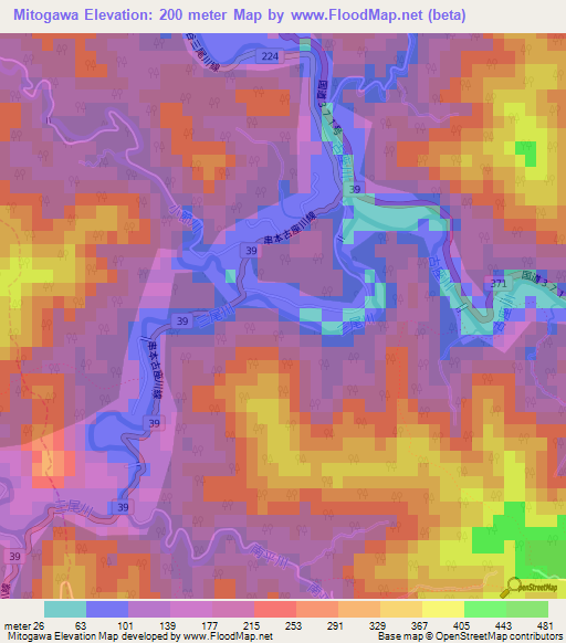 Mitogawa,Japan Elevation Map
