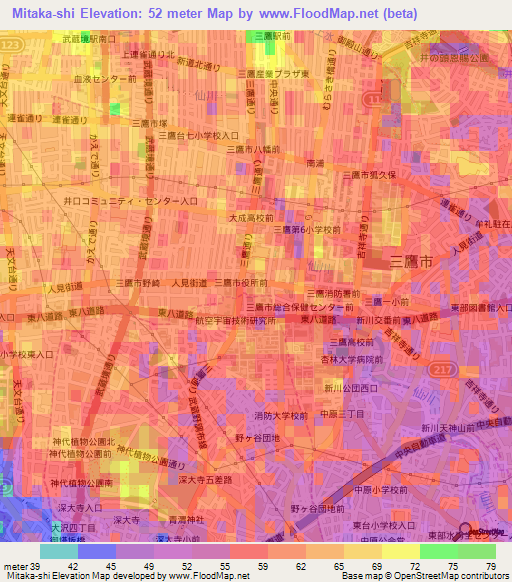 Mitaka-shi,Japan Elevation Map