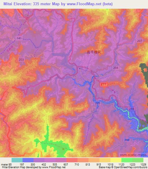 Mitai,Japan Elevation Map