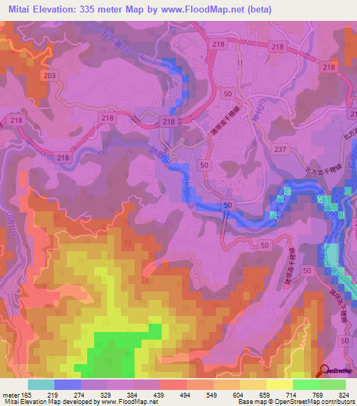 Mitai,Japan Elevation Map