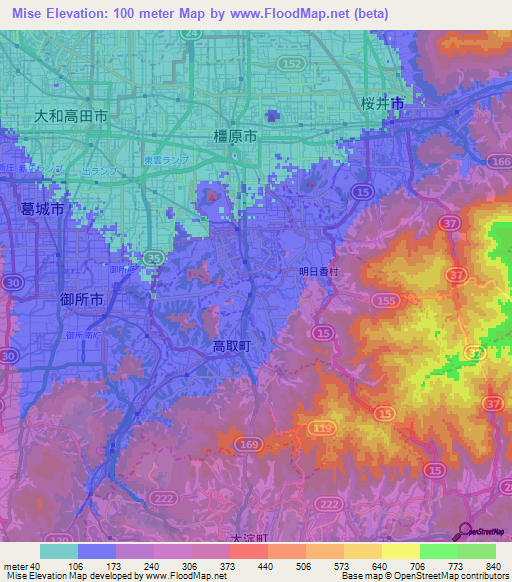 Mise,Japan Elevation Map