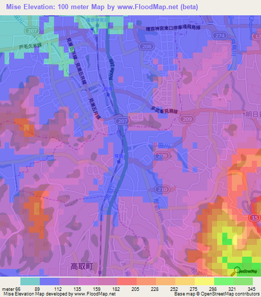 Mise,Japan Elevation Map
