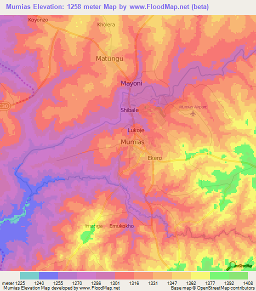 Mumias,Kenya Elevation Map