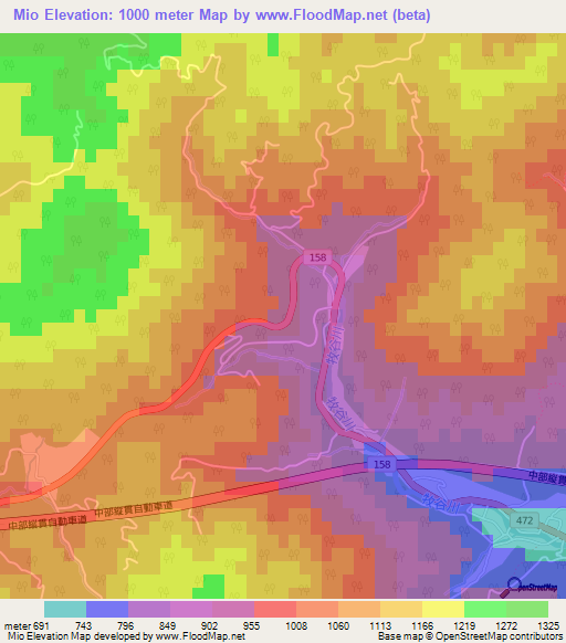Mio,Japan Elevation Map