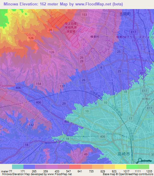 Minowa,Japan Elevation Map