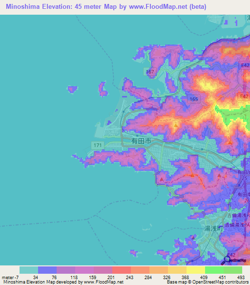 Minoshima,Japan Elevation Map
