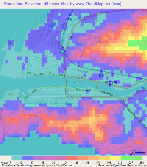 Minoshima,Japan Elevation Map