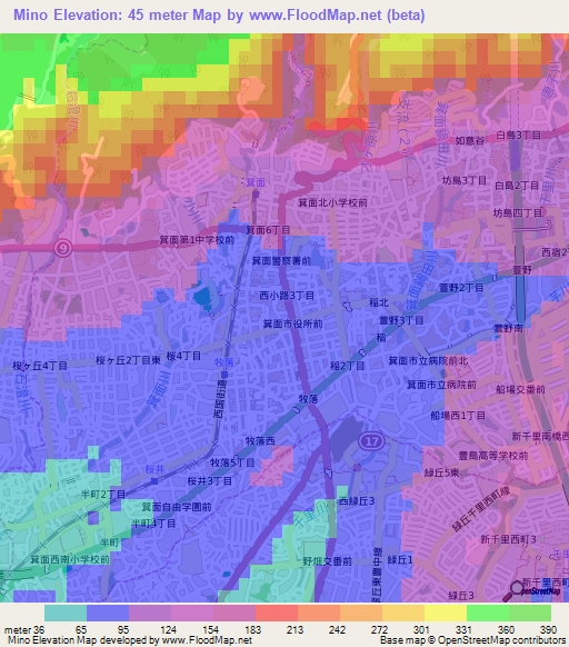Mino,Japan Elevation Map