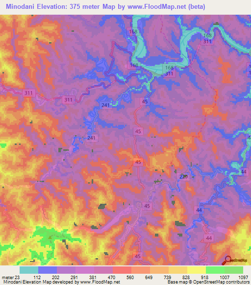 Minodani,Japan Elevation Map