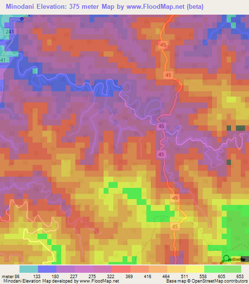 Minodani,Japan Elevation Map