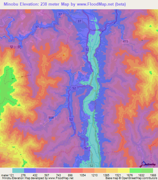 Minobu,Japan Elevation Map