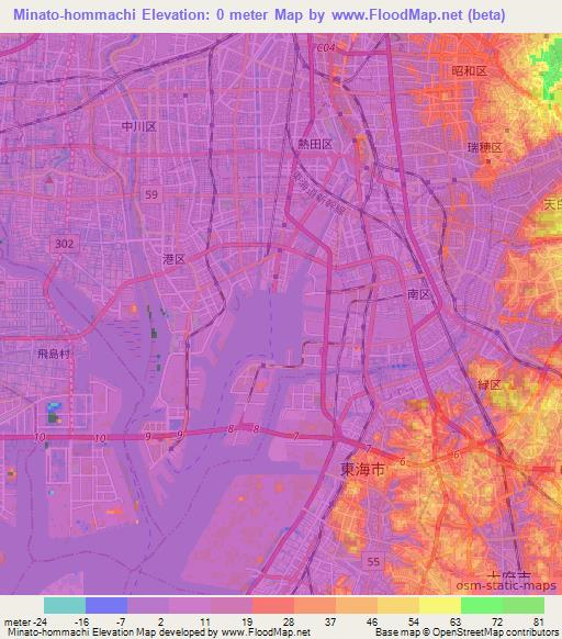 Minato-hommachi,Japan Elevation Map