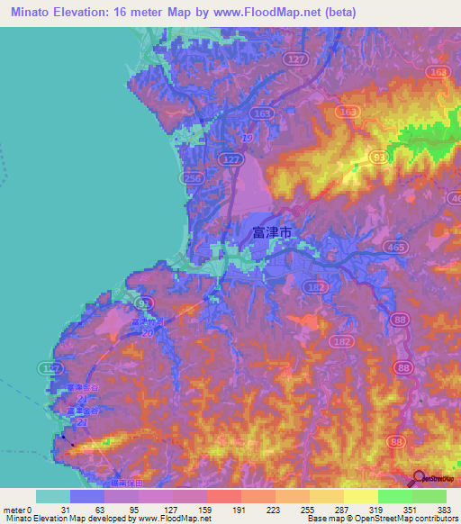 Minato,Japan Elevation Map