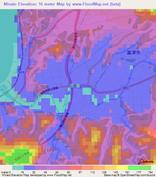 Minato,Japan Elevation Map