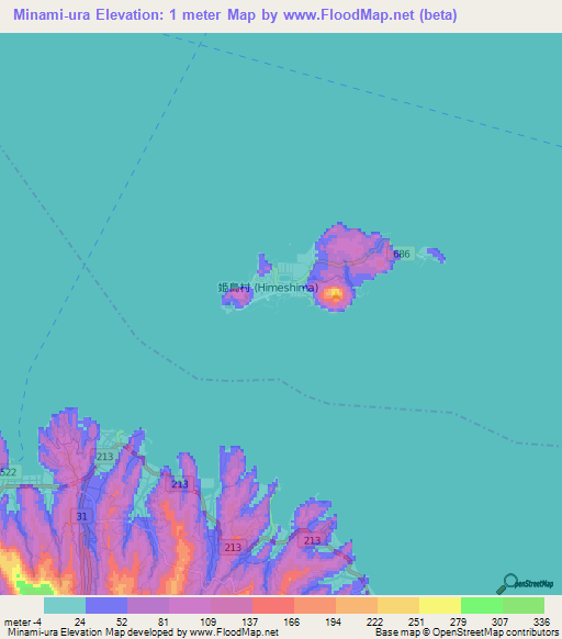 Minami-ura,Japan Elevation Map