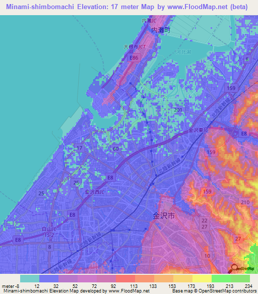 Minami-shimbomachi,Japan Elevation Map