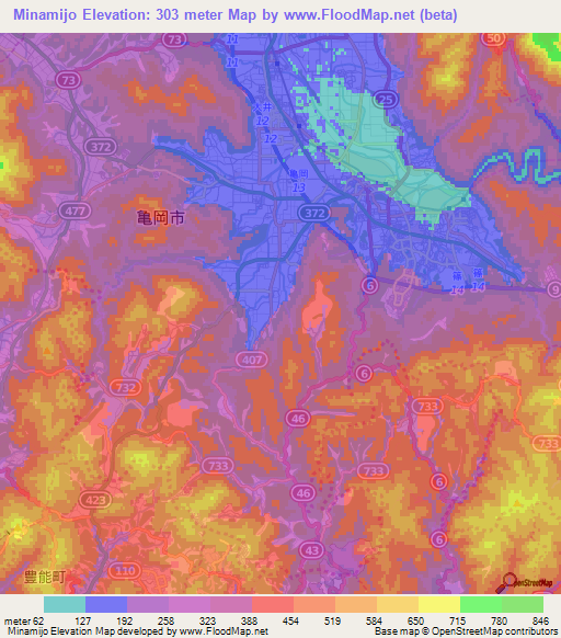 Minamijo,Japan Elevation Map