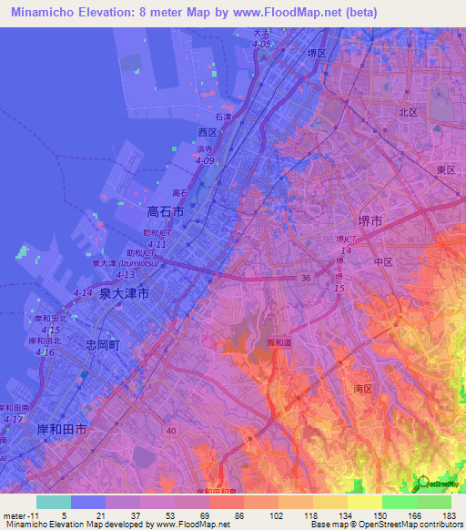 Minamicho,Japan Elevation Map
