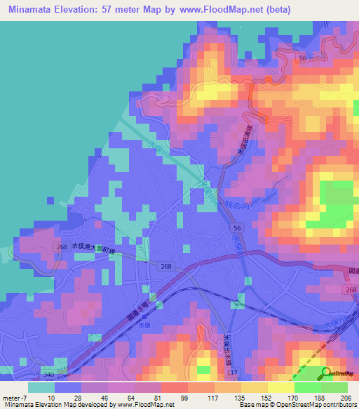 Minamata,Japan Elevation Map
