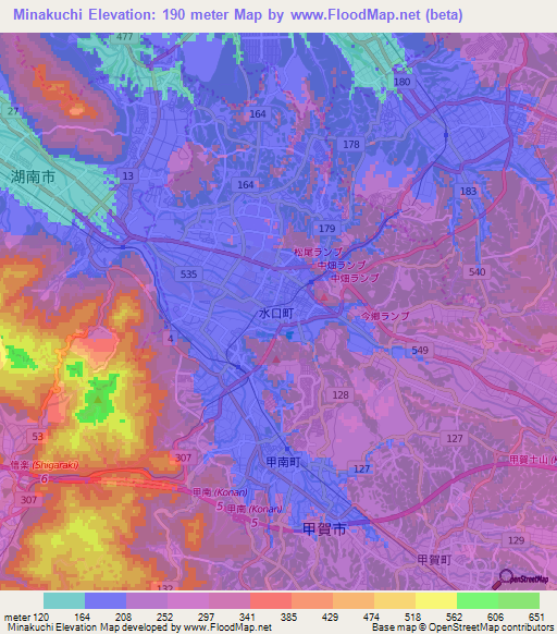 Minakuchi,Japan Elevation Map